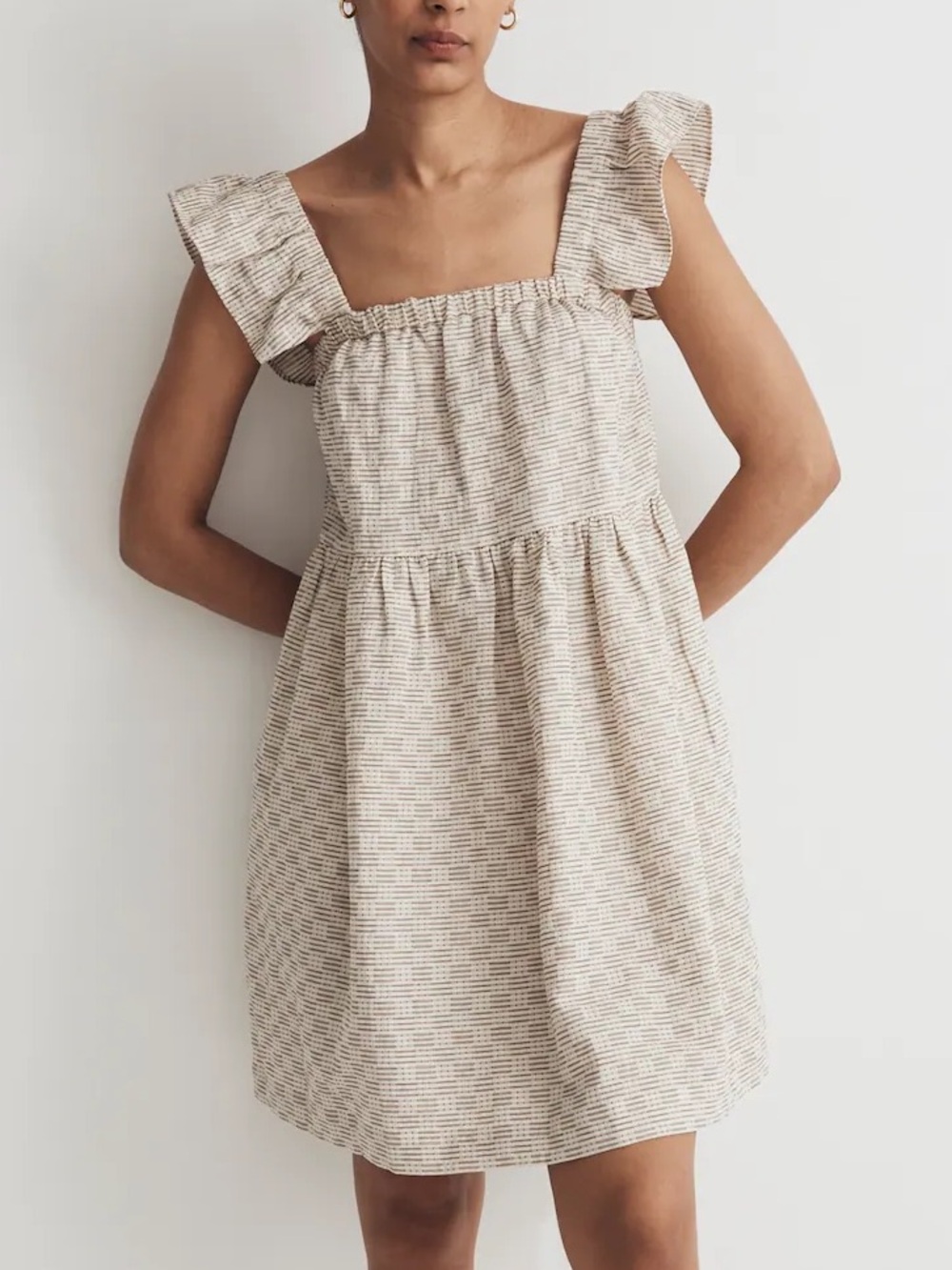 Madewell Flutter-Sleeve Square-Neck Mini Dress in Striped Jacquard